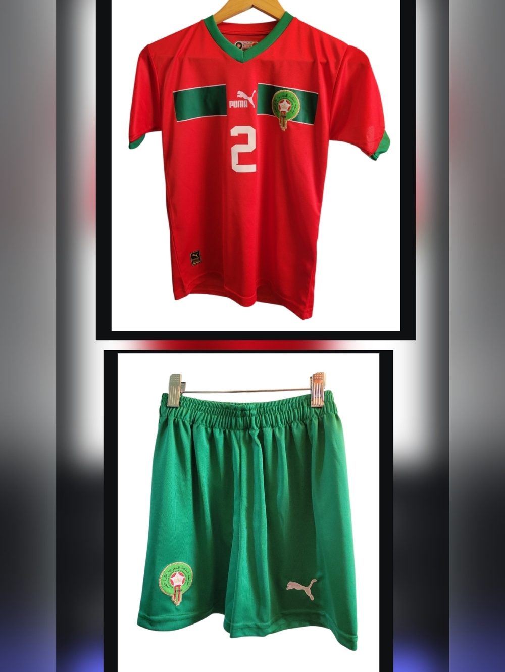 Morocco - Hakimi - Red and Green Soccer Jersey and Shorts Set
